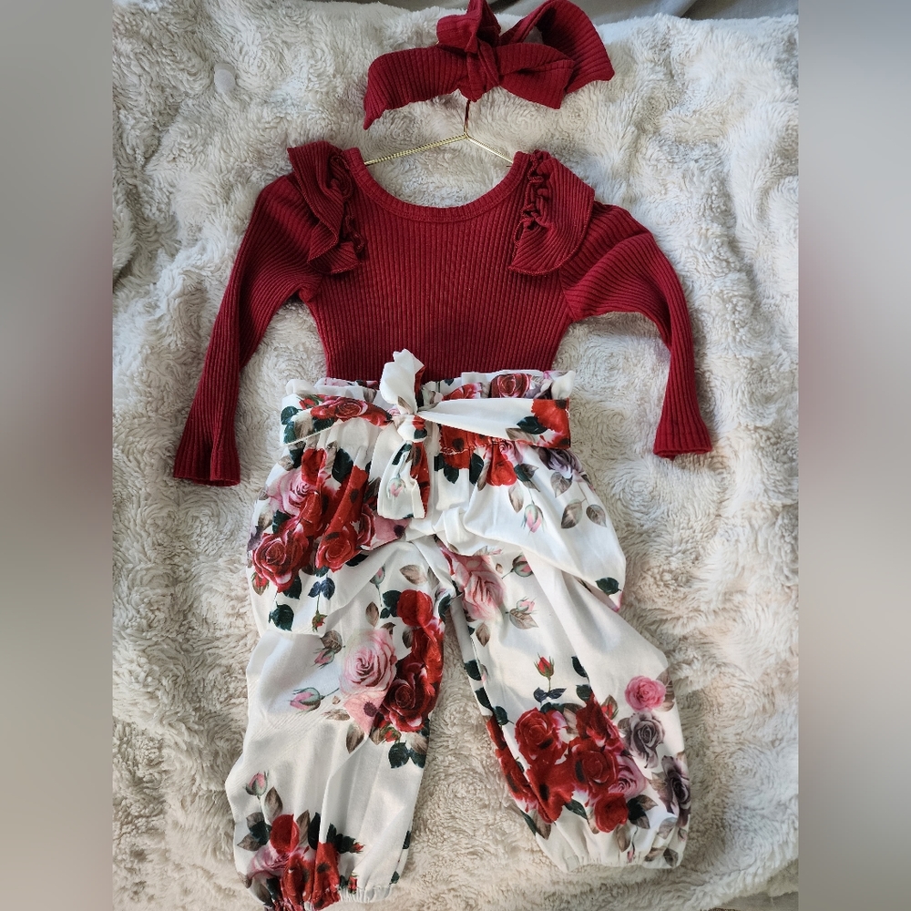 Etsy Seller Baby Girl 3-Piece Headband, Onesie and Parachute Pants - 6-9 month